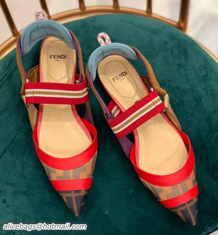 Discount Fendi Multicolour Tech Mesh Slingbacks Sabots Flats Red 709016 2019