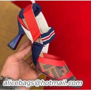 Top Quality Fendi Heel 8cm Multicolour Tech Mesh Slingbacks Pumps Red/Blue 709017 2019