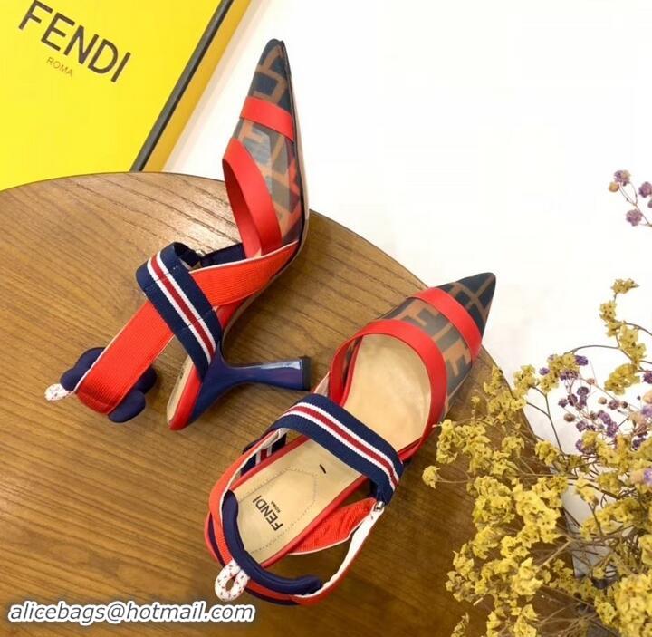 Top Quality Fendi Heel 8cm Multicolour Tech Mesh Slingbacks Pumps Red/Blue 709017 2019