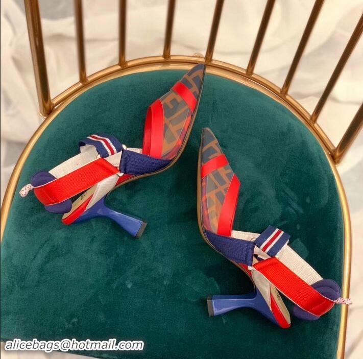 Top Quality Fendi Heel 8cm Multicolour Tech Mesh Slingbacks Pumps Red/Blue 709017 2019