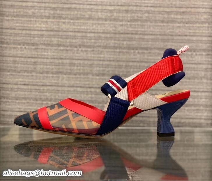 Affordable Price Fendi Heel 5cm Multicolour Tech Mesh Slingbacks Pumps Red/Blue 709017 2019