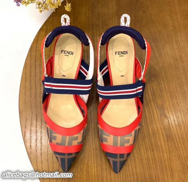 Affordable Price Fendi Heel 5cm Multicolour Tech Mesh Slingbacks Pumps Red/Blue 709017 2019