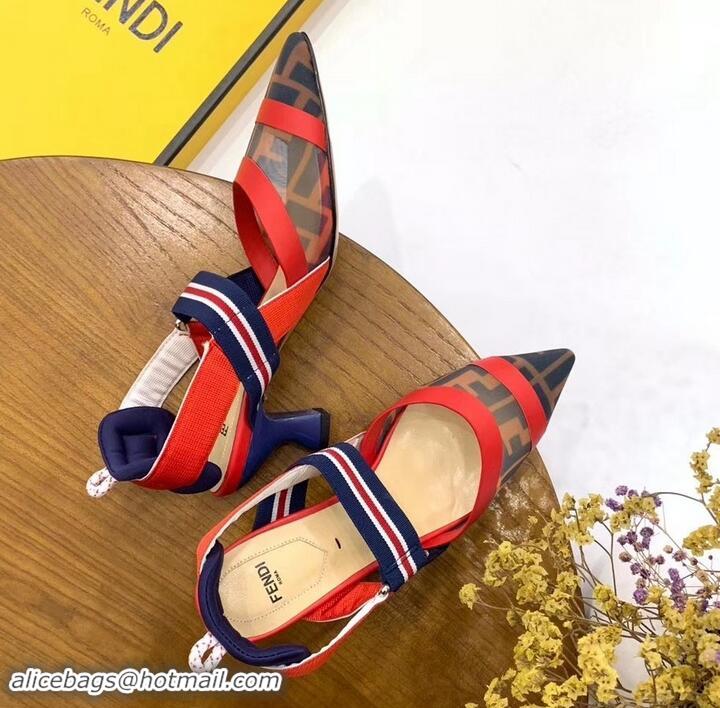 Affordable Price Fendi Heel 5cm Multicolour Tech Mesh Slingbacks Pumps Red/Blue 709017 2019