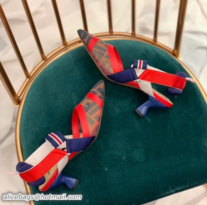 Affordable Price Fendi Heel 5cm Multicolour Tech Mesh Slingbacks Pumps Red/Blue 709017 2019