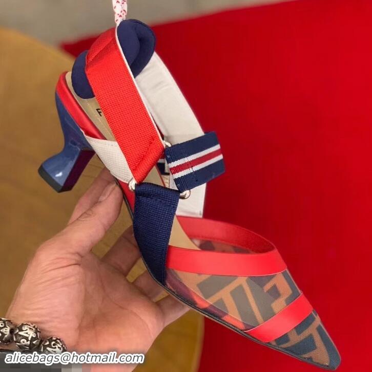 Affordable Price Fendi Heel 5cm Multicolour Tech Mesh Slingbacks Pumps Red/Blue 709017 2019