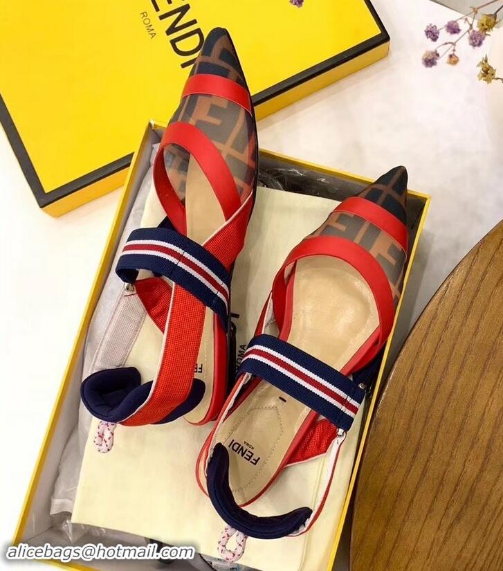 Cute Fendi Multicolour Tech Mesh Slingbacks Sabots Flats Red/Blue 709018 2019