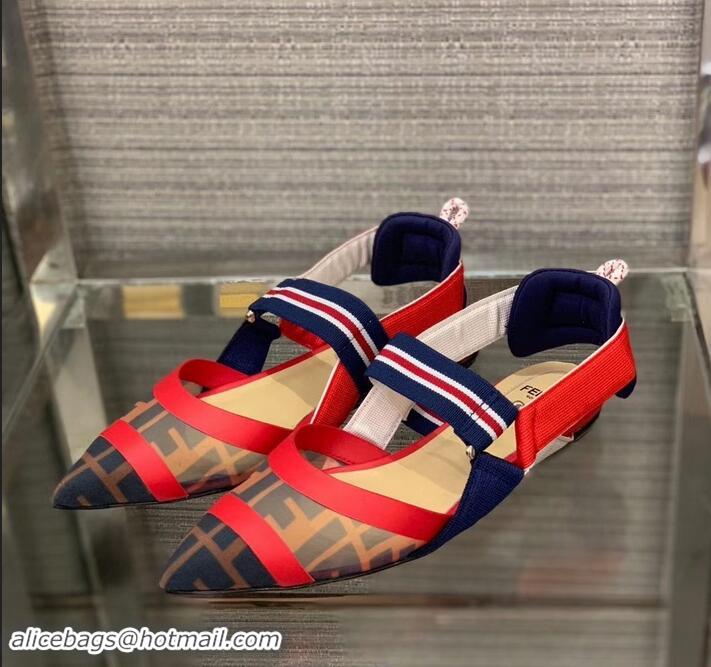 Cute Fendi Multicolour Tech Mesh Slingbacks Sabots Flats Red/Blue 709018 2019