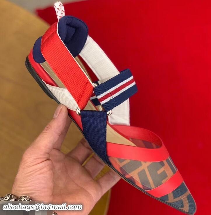 Cute Fendi Multicolour Tech Mesh Slingbacks Sabots Flats Red/Blue 709018 2019