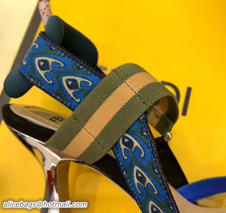 Super Quality Fendi Heel 8cm Multicolour Tech Mesh Slingbacks Pumps Blue 709021 2019