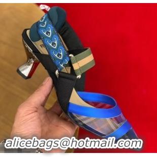 Discount Fendi Heel 5cm Multicolour Tech Mesh Slingbacks Pumps Blue 709022 2019