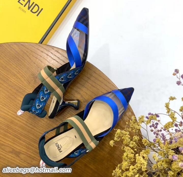 Discount Fendi Heel 5cm Multicolour Tech Mesh Slingbacks Pumps Blue 709022 2019