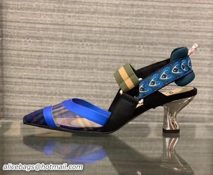 Discount Fendi Heel 5cm Multicolour Tech Mesh Slingbacks Pumps Blue 709022 2019