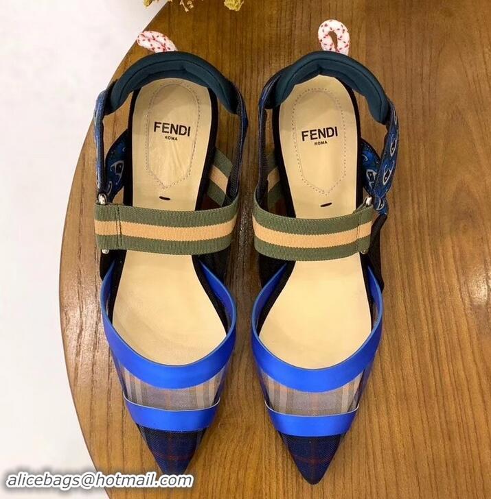 Discount Fendi Heel 5cm Multicolour Tech Mesh Slingbacks Pumps Blue 709022 2019