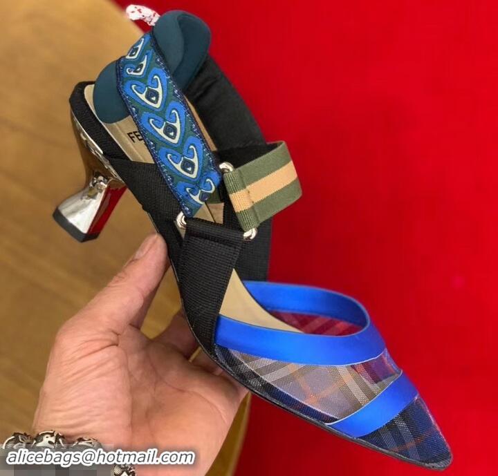 Discount Fendi Heel 5cm Multicolour Tech Mesh Slingbacks Pumps Blue 709022 2019