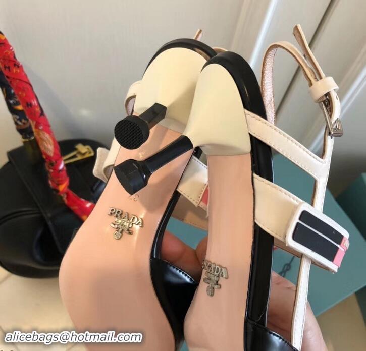 Unique Grade Prada Heel 6cm Leather Fastener Strap Pumps 709025 Black/White 2019