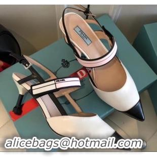 Grade Design Prada Heel 6cm Leather Fastener Strap Pumps 709025 White/Black 2019