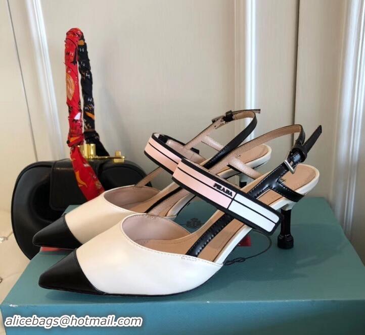 Grade Design Prada Heel 6cm Leather Fastener Strap Pumps 709025 White/Black 2019