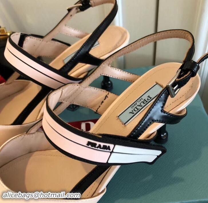 Best Quality Prada Heel 6cm Leather Fastener Strap Pumps 709025 Beige/Black 2019