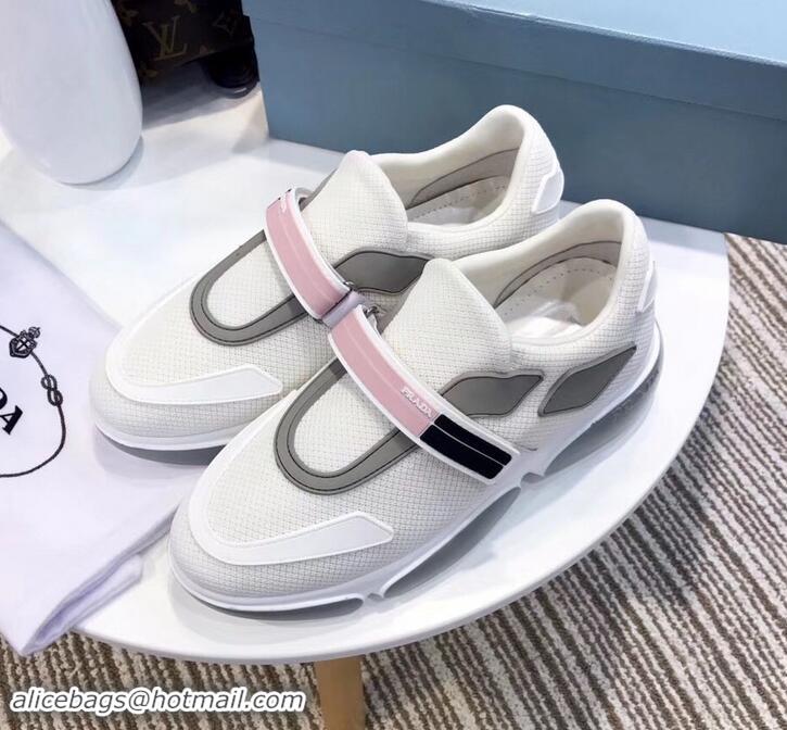 Design Prada Hook and Loop Fastener Strap Cloudbust Sneakers 709028 White/Pink 2019