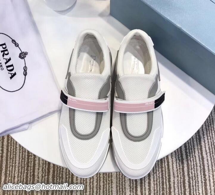 Design Prada Hook and Loop Fastener Strap Cloudbust Sneakers 709028 White/Pink 2019