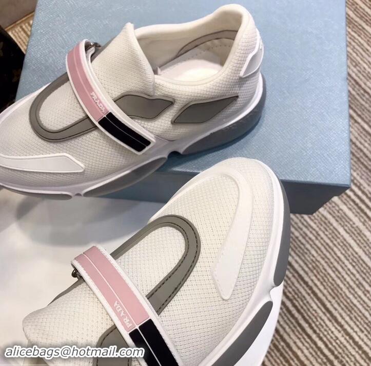 Design Prada Hook and Loop Fastener Strap Cloudbust Sneakers 709028 White/Pink 2019