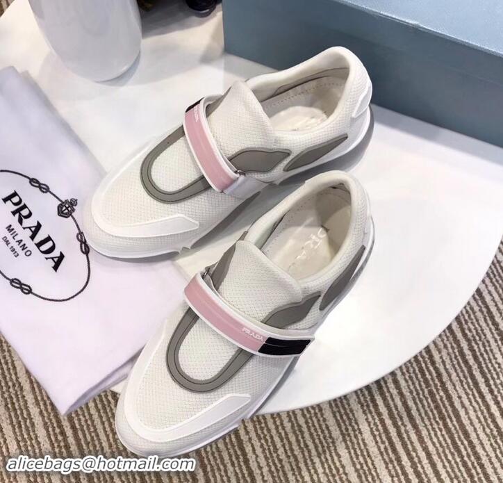 Design Prada Hook and Loop Fastener Strap Cloudbust Sneakers 709028 White/Pink 2019