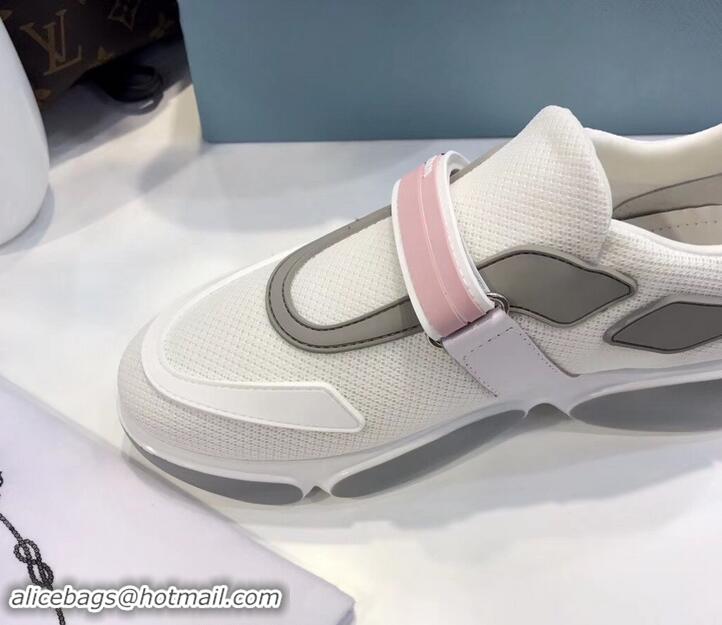 Design Prada Hook and Loop Fastener Strap Cloudbust Sneakers 709028 White/Pink 2019