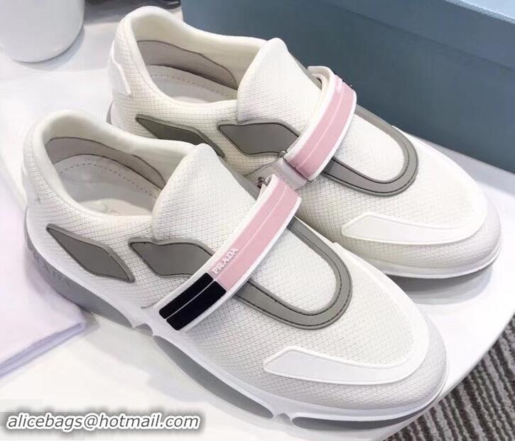 Design Prada Hook and Loop Fastener Strap Cloudbust Sneakers 709028 White/Pink 2019