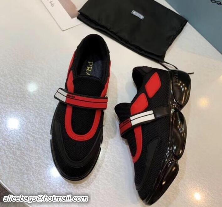 Elegant Prada Hook and Loop Fastener Strap Cloudbust Sneakers 709028 Black/Red 2019