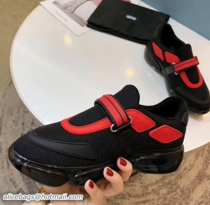 Elegant Prada Hook and Loop Fastener Strap Cloudbust Sneakers 709028 Black/Red 2019