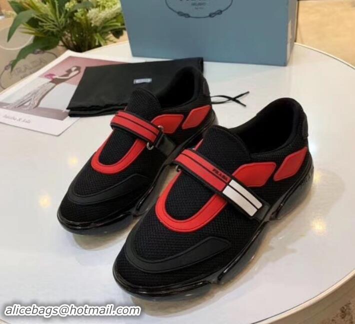 Elegant Prada Hook and Loop Fastener Strap Cloudbust Sneakers 709028 Black/Red 2019