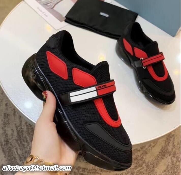 Elegant Prada Hook and Loop Fastener Strap Cloudbust Sneakers 709028 Black/Red 2019