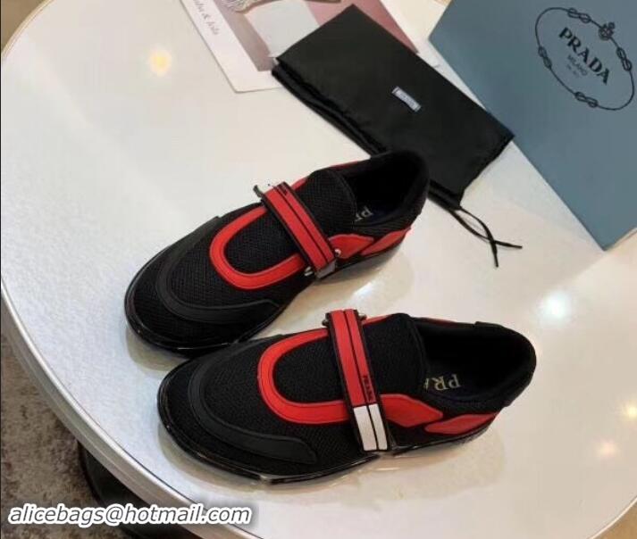 Elegant Prada Hook and Loop Fastener Strap Cloudbust Sneakers 709028 Black/Red 2019