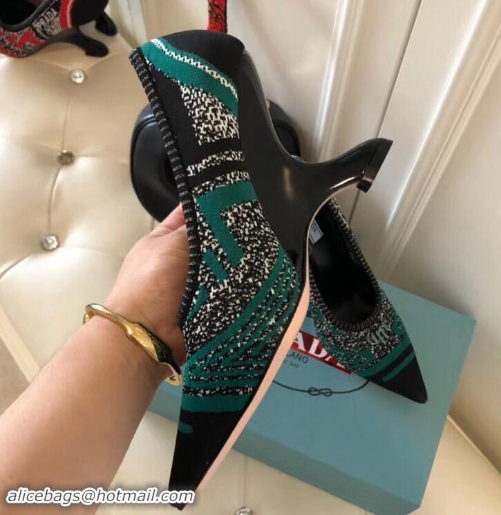 Shop Cheap Prada Angled Heel 9cm Geometric Pattern Jacquard Knit Fabric Pumps 709030 Green 2019