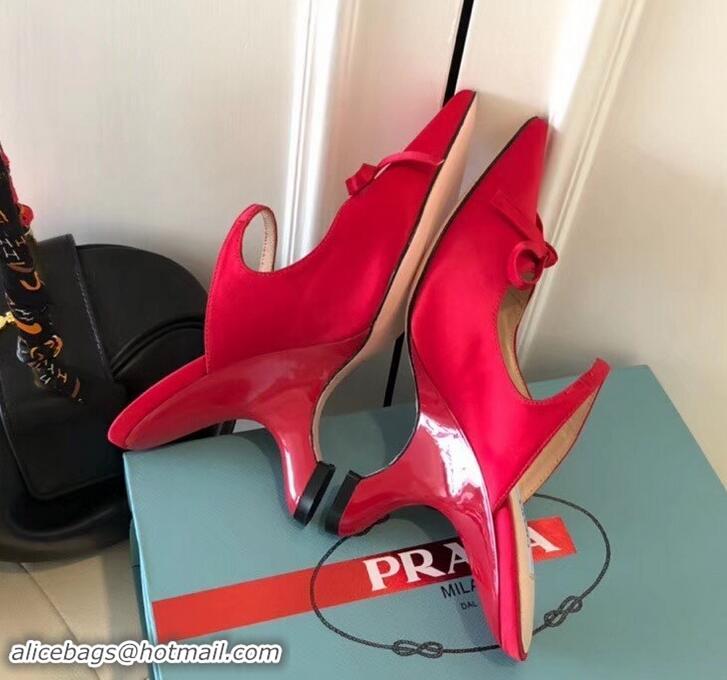 Best Price Prada Angled Heel 9cm Satin Bow Mules Pumps 709033 Red 2019