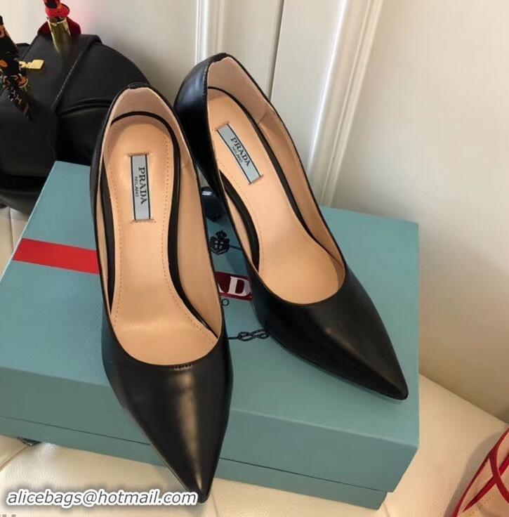 Perfect Prada Angled Heel 9cm Leather Pumps 709035 Black 2019