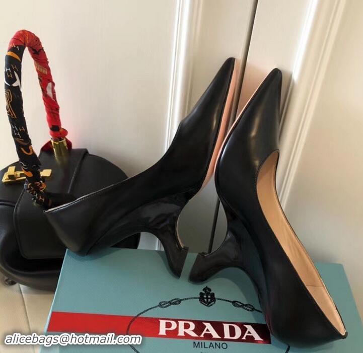 Perfect Prada Angled Heel 9cm Leather Pumps 709035 Black 2019