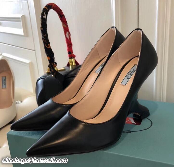 Perfect Prada Angled Heel 9cm Leather Pumps 709035 Black 2019