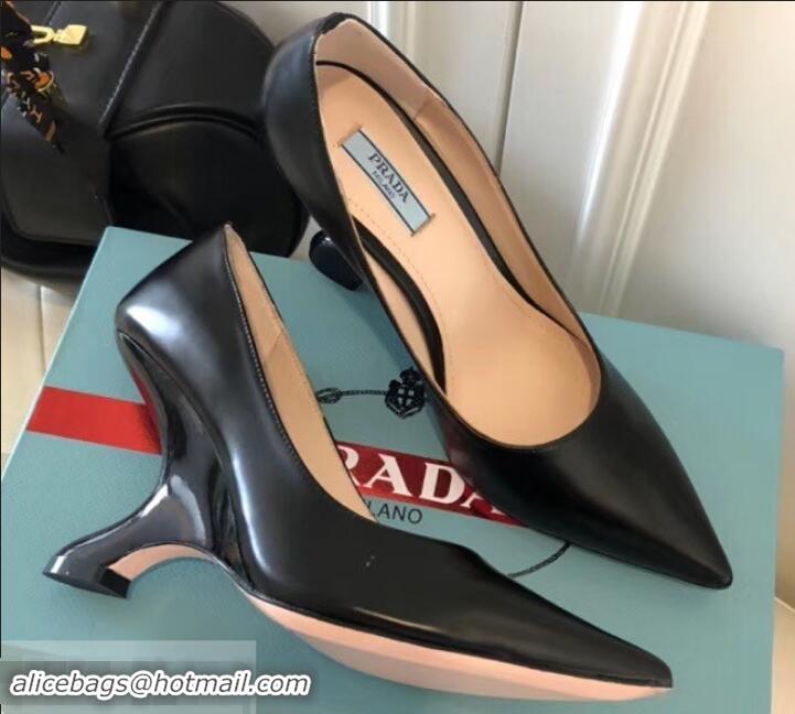 Perfect Prada Angled Heel 9cm Leather Pumps 709035 Black 2019