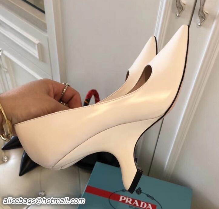 Good Quality Prada Angled Heel 9cm Leather Pumps 709035 White 2019