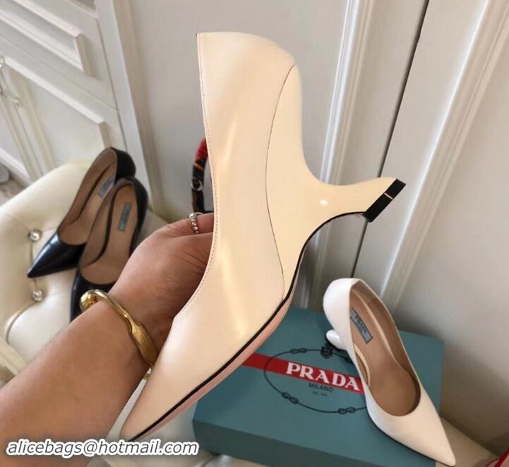 Good Quality Prada Angled Heel 9cm Leather Pumps 709035 White 2019