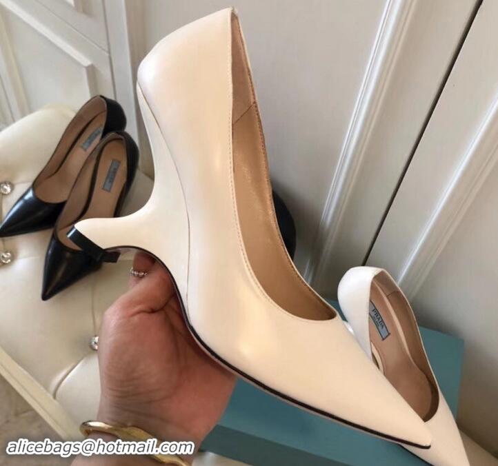 Good Quality Prada Angled Heel 9cm Leather Pumps 709035 White 2019