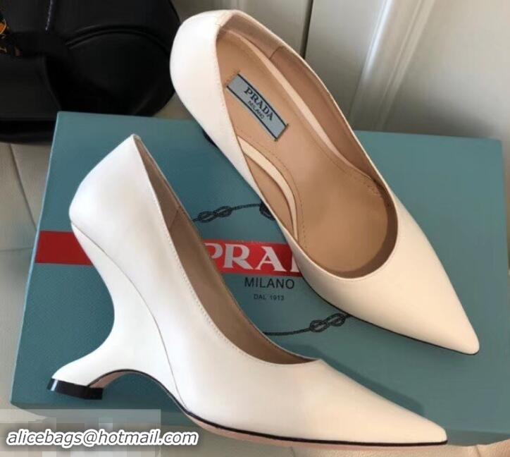 Good Quality Prada Angled Heel 9cm Leather Pumps 709035 White 2019