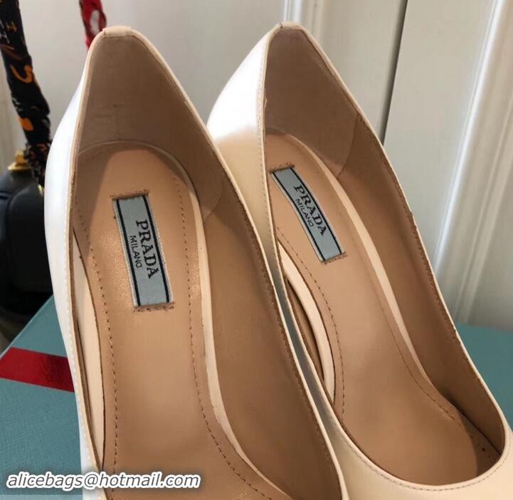 Good Quality Prada Angled Heel 9cm Leather Pumps 709035 White 2019