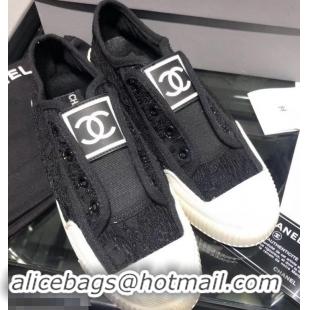 Best Price Chanel Vintage CC Logo Sneakers Lace S701011 Black 2019 