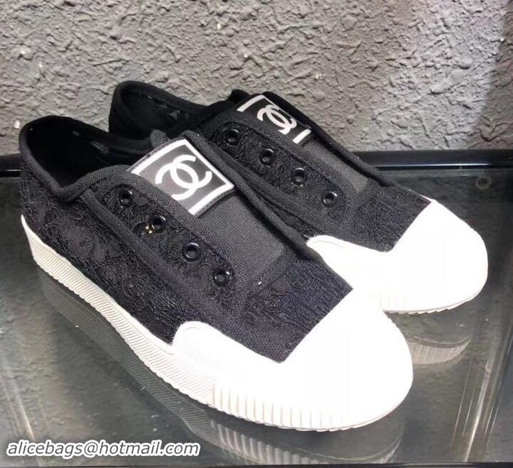 Best Price Chanel Vintage CC Logo Sneakers Lace S701011 Black 2019 