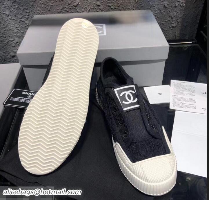 Best Price Chanel Vintage CC Logo Sneakers Lace S701011 Black 2019 