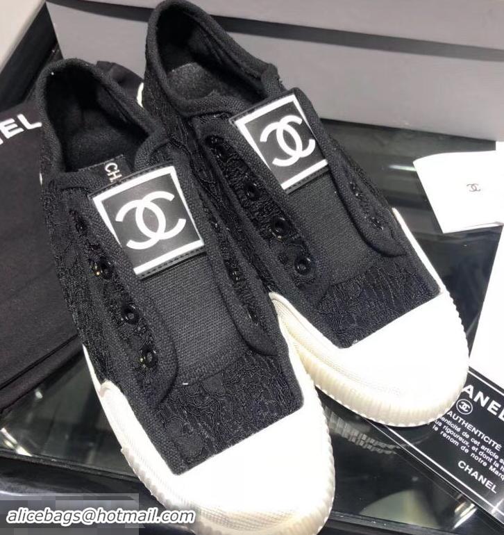 Best Price Chanel Vintage CC Logo Sneakers Lace S701011 Black 2019 