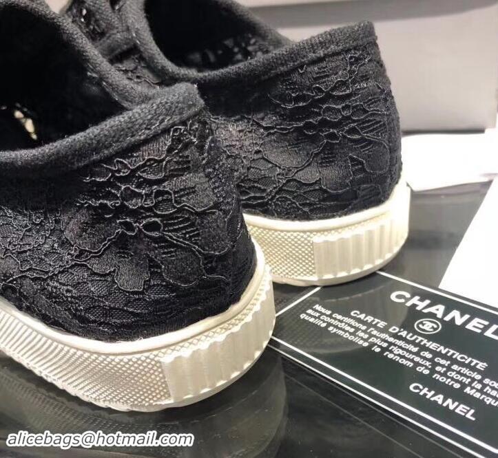 Best Price Chanel Vintage CC Logo Sneakers Lace S701011 Black 2019 