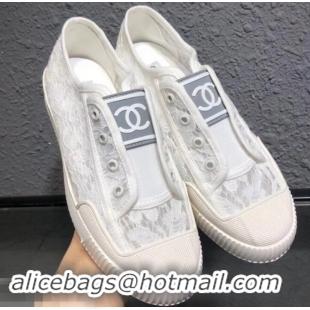 Good Product Chanel Vintage CC Logo Sneakers Lace 701011 White 2019 